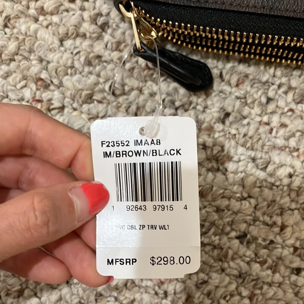coach Double Zip Travel Wallet In Signature Canvas F23552 Brown and Black - Picture 13 of 15